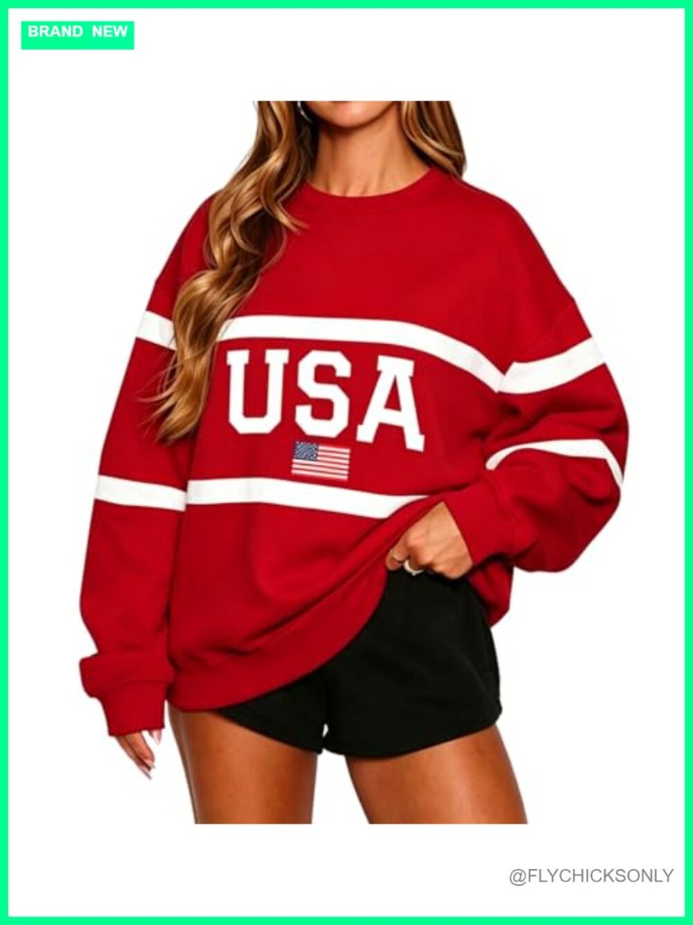 Womens Crewneck American Flag Sweatshirt Pullover Casual Patriotic Top